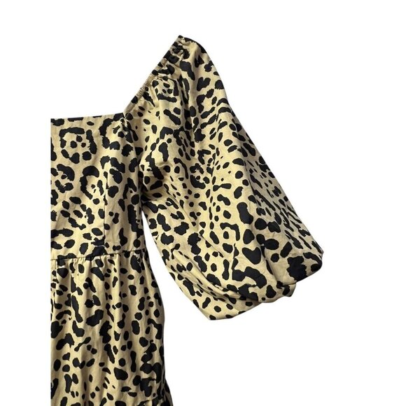 Faithful The Brand Women's Tiered Animal Print Dress Puff S/S Size 4 Smock Tie - Picture 14 of 16